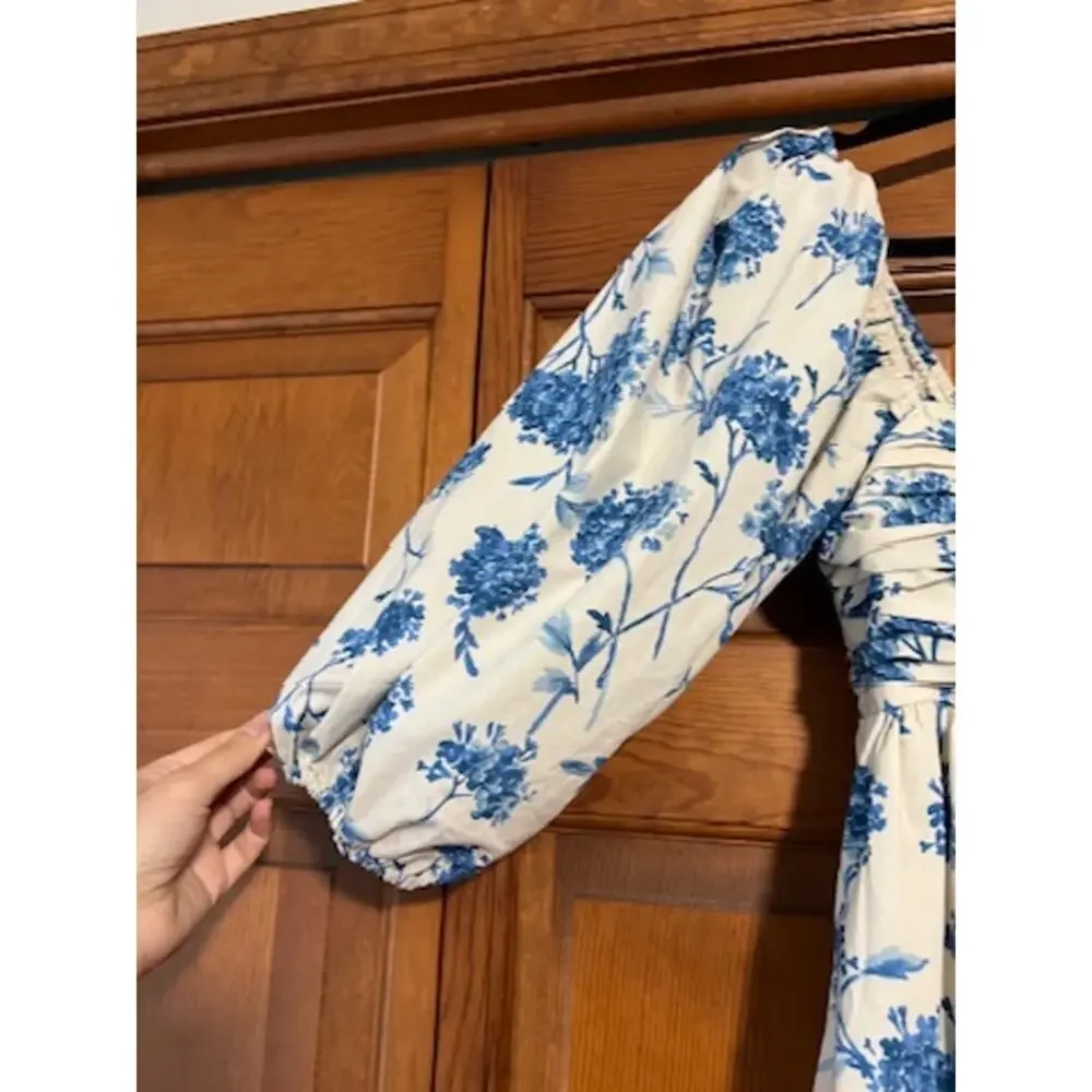 Abercrombie & Fitch Emerson Poplin Puff Sleeve Mini Dress Blue Floral Size MT - Picture 5 of 12